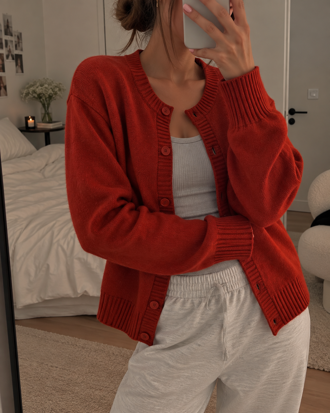 Women's Soft Knit V Neck Cardigan with Ribbed Cuffs
