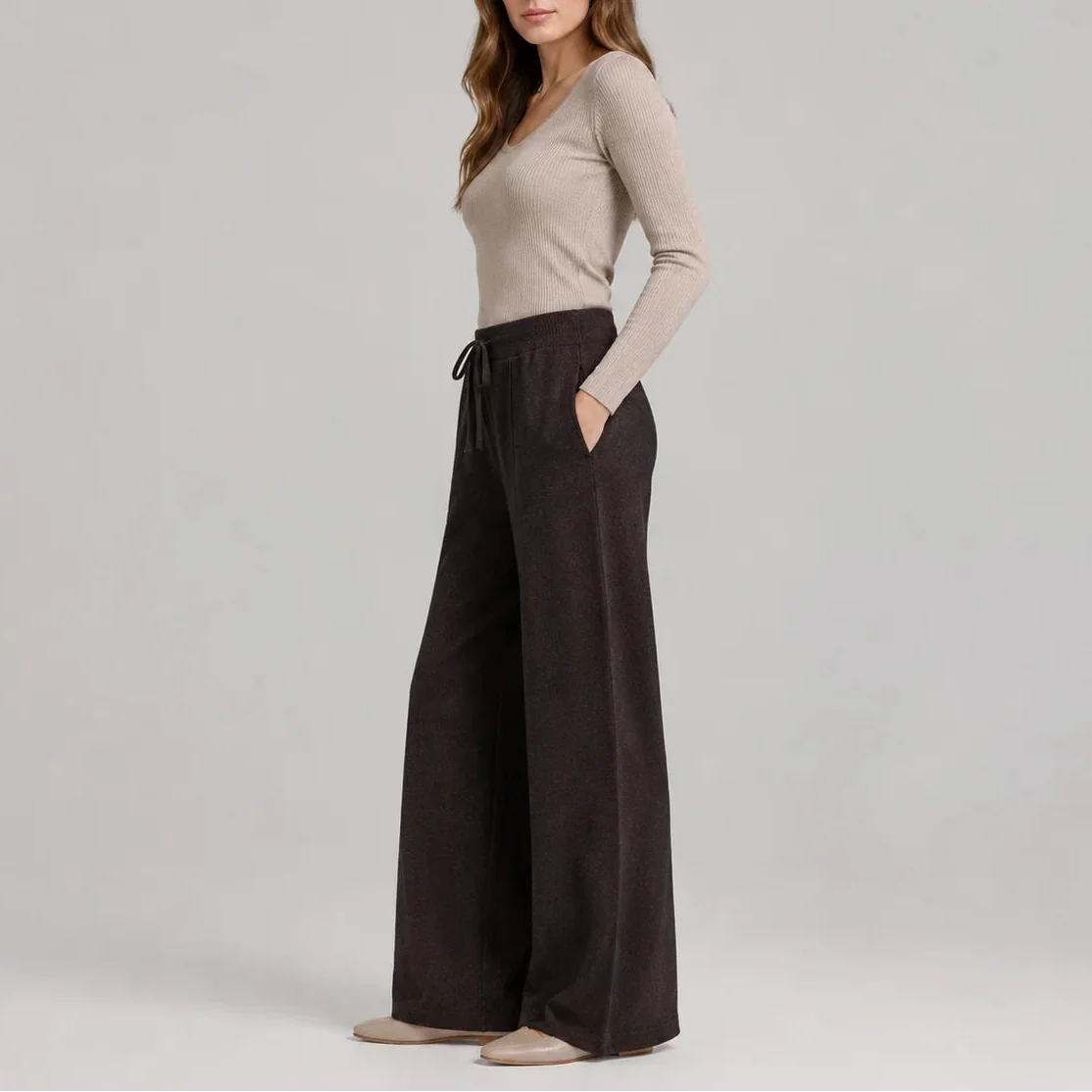 Women's Soft Wide Leg Drawstring Lounge Trousers