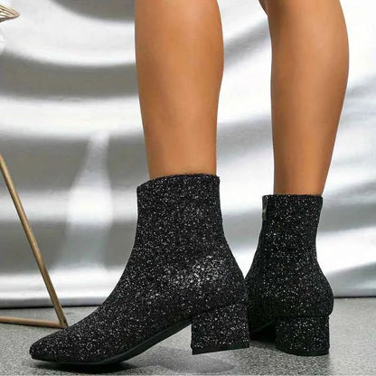 Women's Sparkle Glitter Pointed Ankle Boots