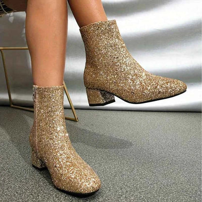 Women's Sparkle Glitter Pointed Ankle Boots