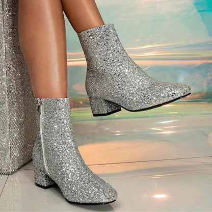Women's Sparkle Glitter Pointed Ankle Boots