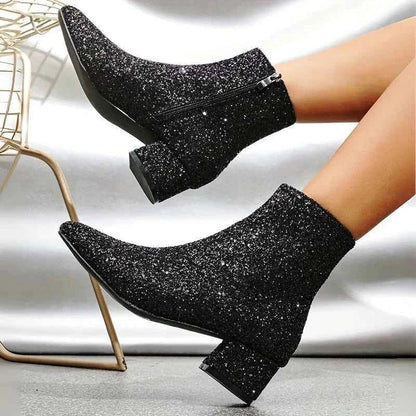 Women's Sparkle Glitter Pointed Ankle Boots