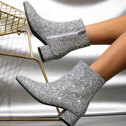 Women's Sparkle Glitter Pointed Ankle Boots