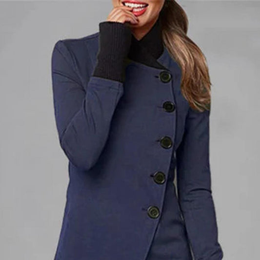 Women's Stand Collar Wool Coat with Button Front