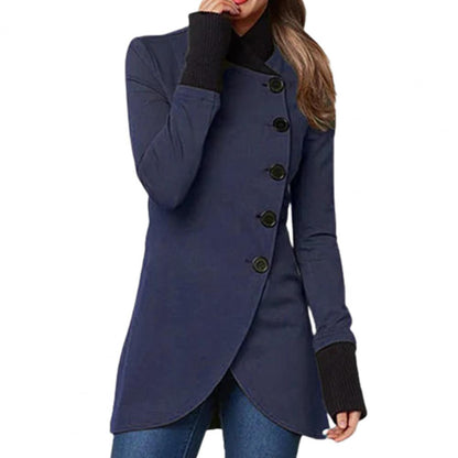 Women's Stand Collar Wool Coat with Button Front