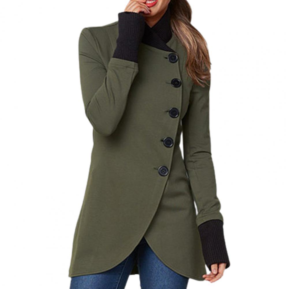 Women's Stand Collar Wool Coat with Button Front