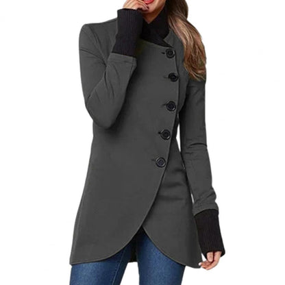 Women's Stand Collar Wool Coat with Button Front