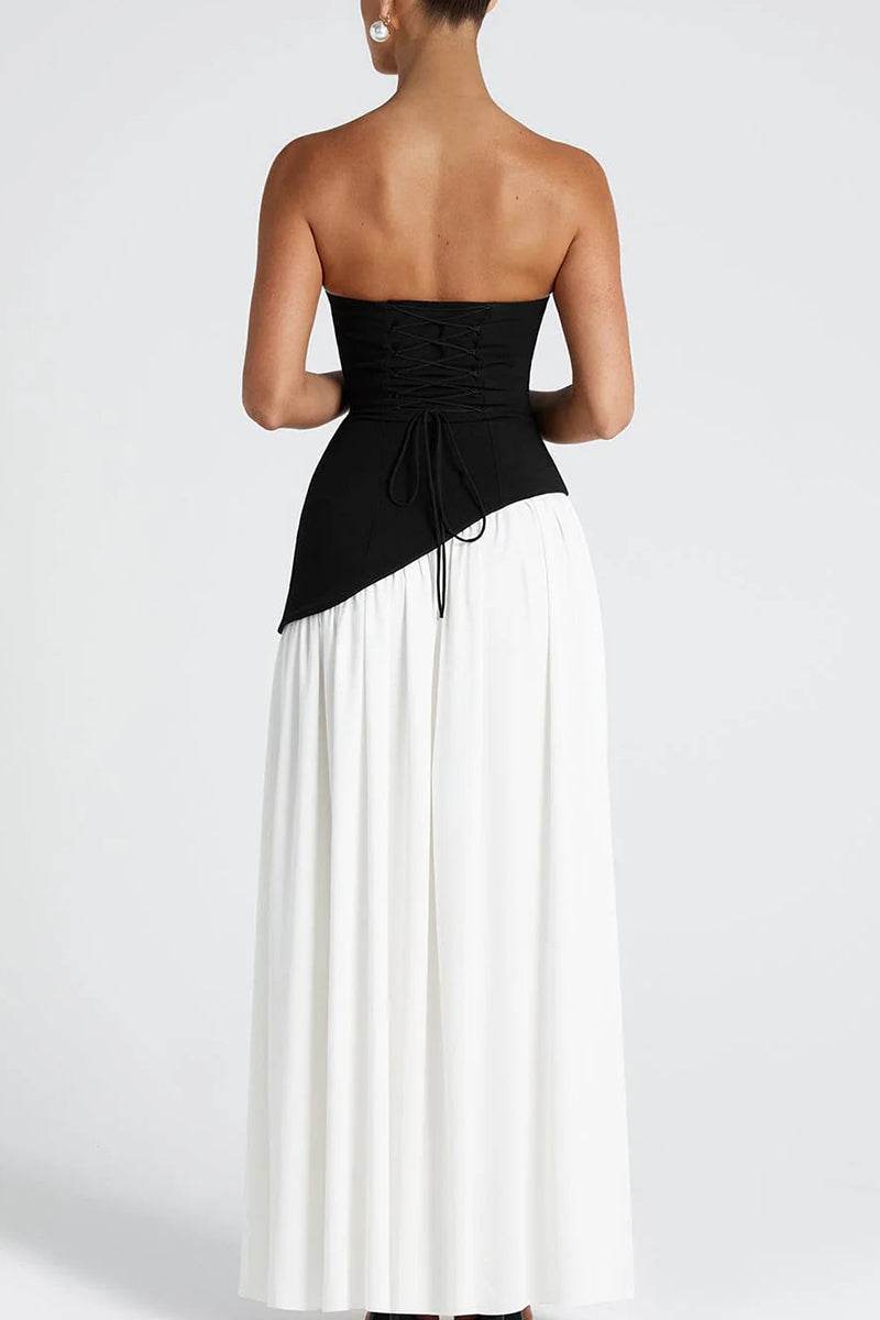 Women's Strapless Corset Back Maxi Dress with Split