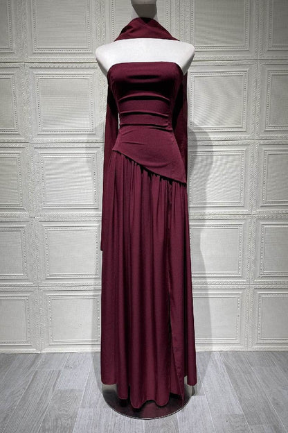 Women's Strapless Corset Back Maxi Dress with Split