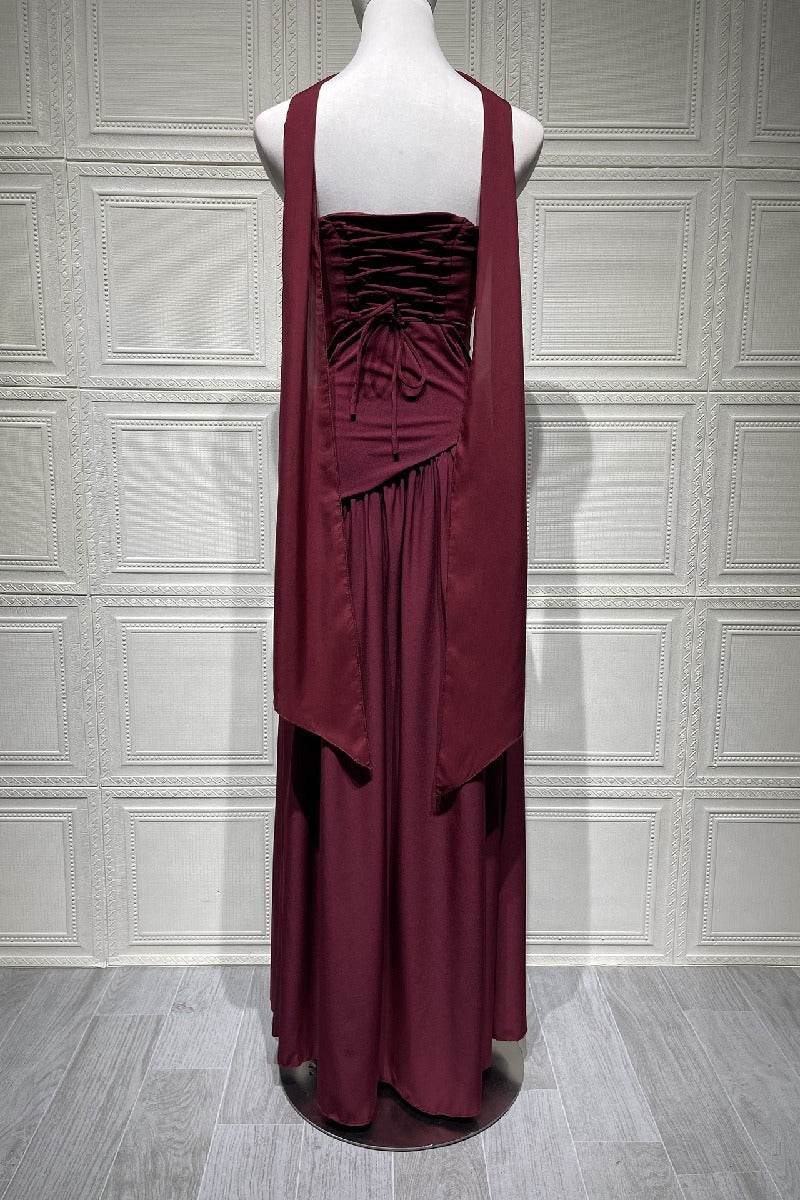Women's Strapless Corset Back Maxi Dress with Split