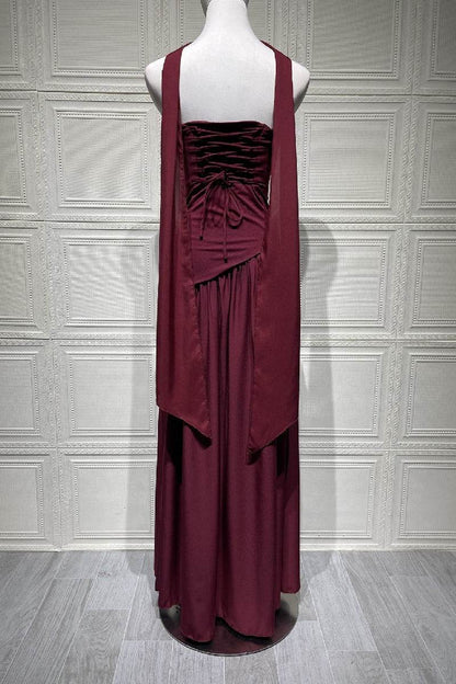 Women's Strapless Corset Back Maxi Dress with Split