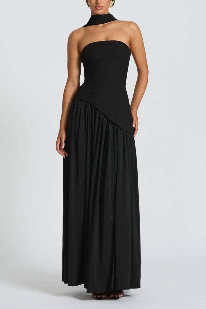 Women's Strapless Corset Back Maxi Dress with Split