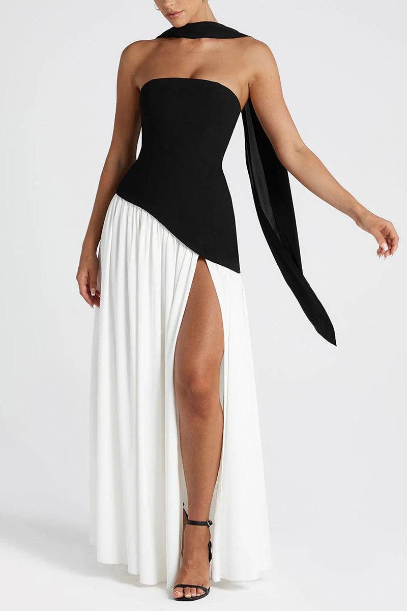 Women's Strapless Corset Back Maxi Dress with Split