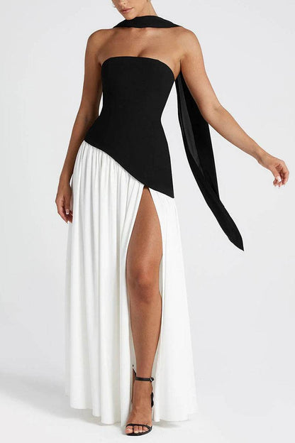 Women's Strapless Corset Back Maxi Dress with Split
