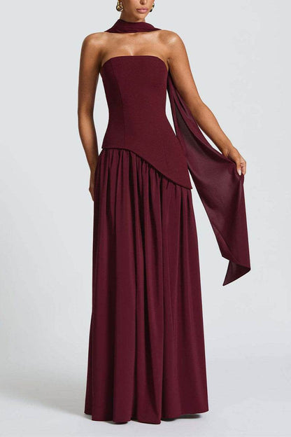 Women's Strapless Corset Back Maxi Dress with Split