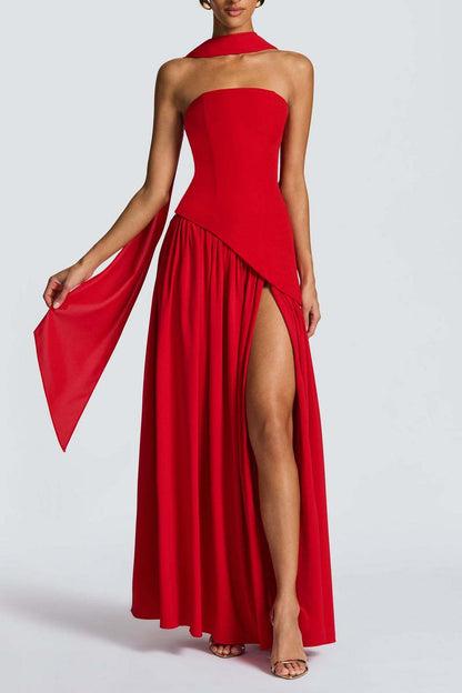 Women's Strapless Corset Back Maxi Dress with Split