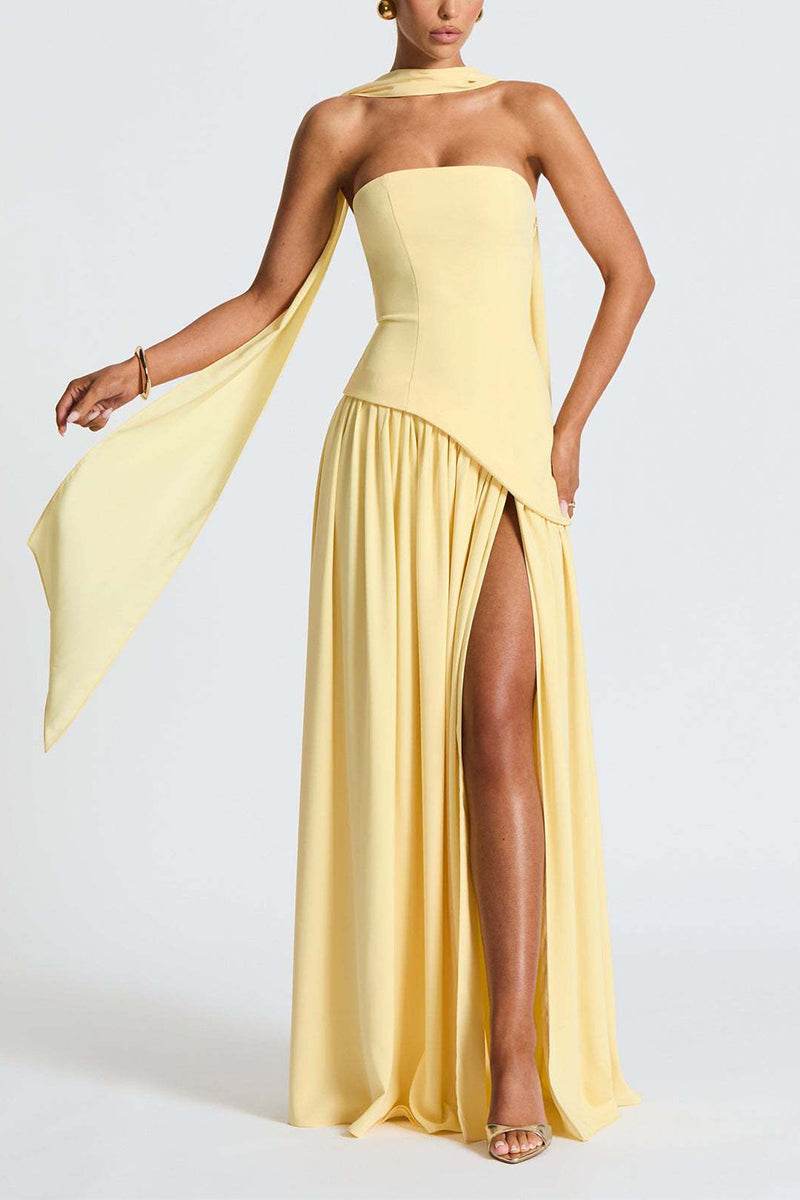 Women's Strapless Corset Back Maxi Dress with Split