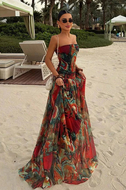 Women's Strapless Corset Tiered Maxi Dress