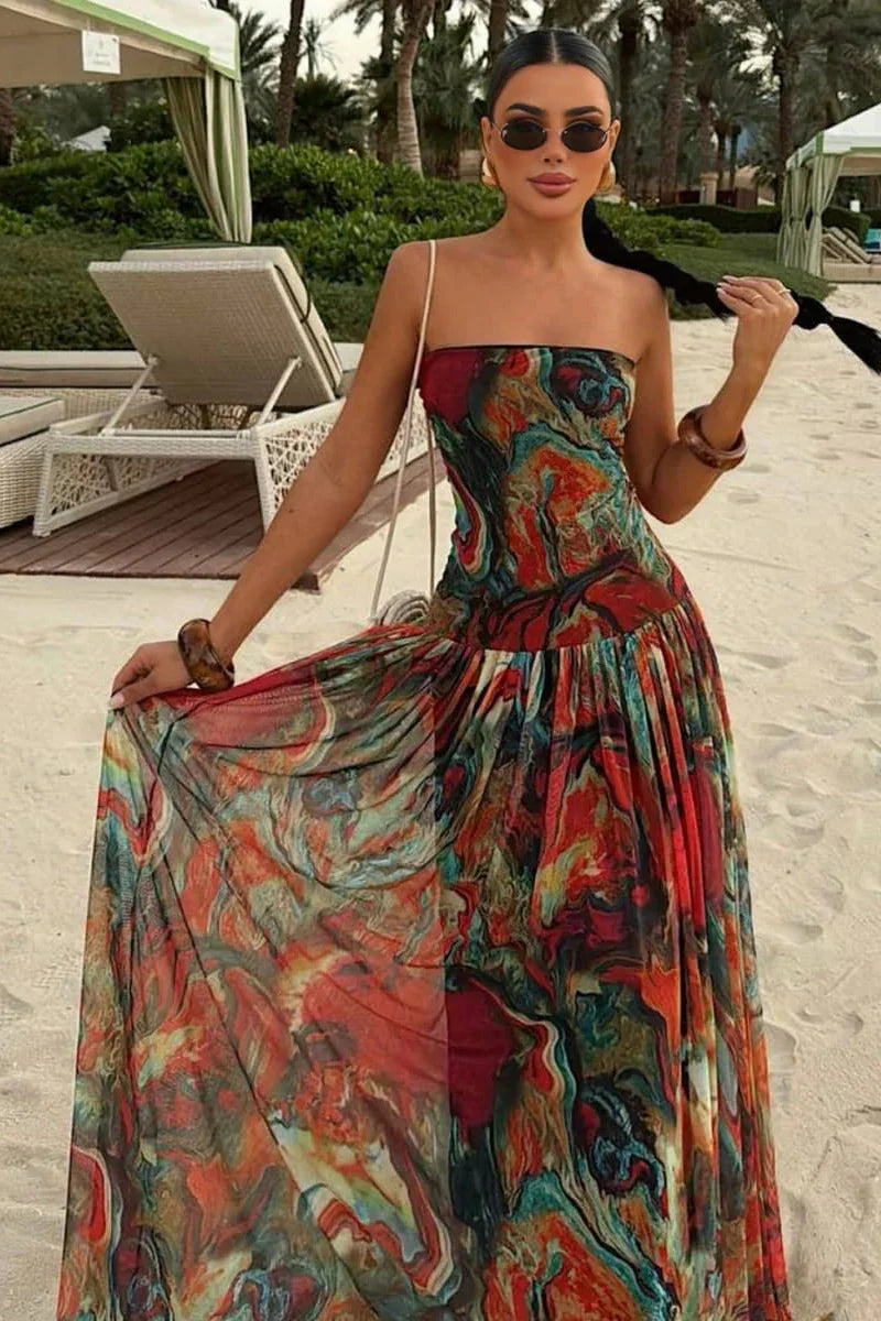 Women's Strapless Corset Tiered Maxi Dress