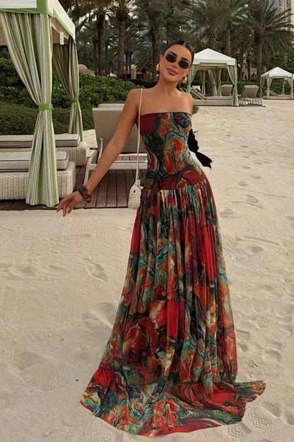 Women's Strapless Corset Tiered Maxi Dress