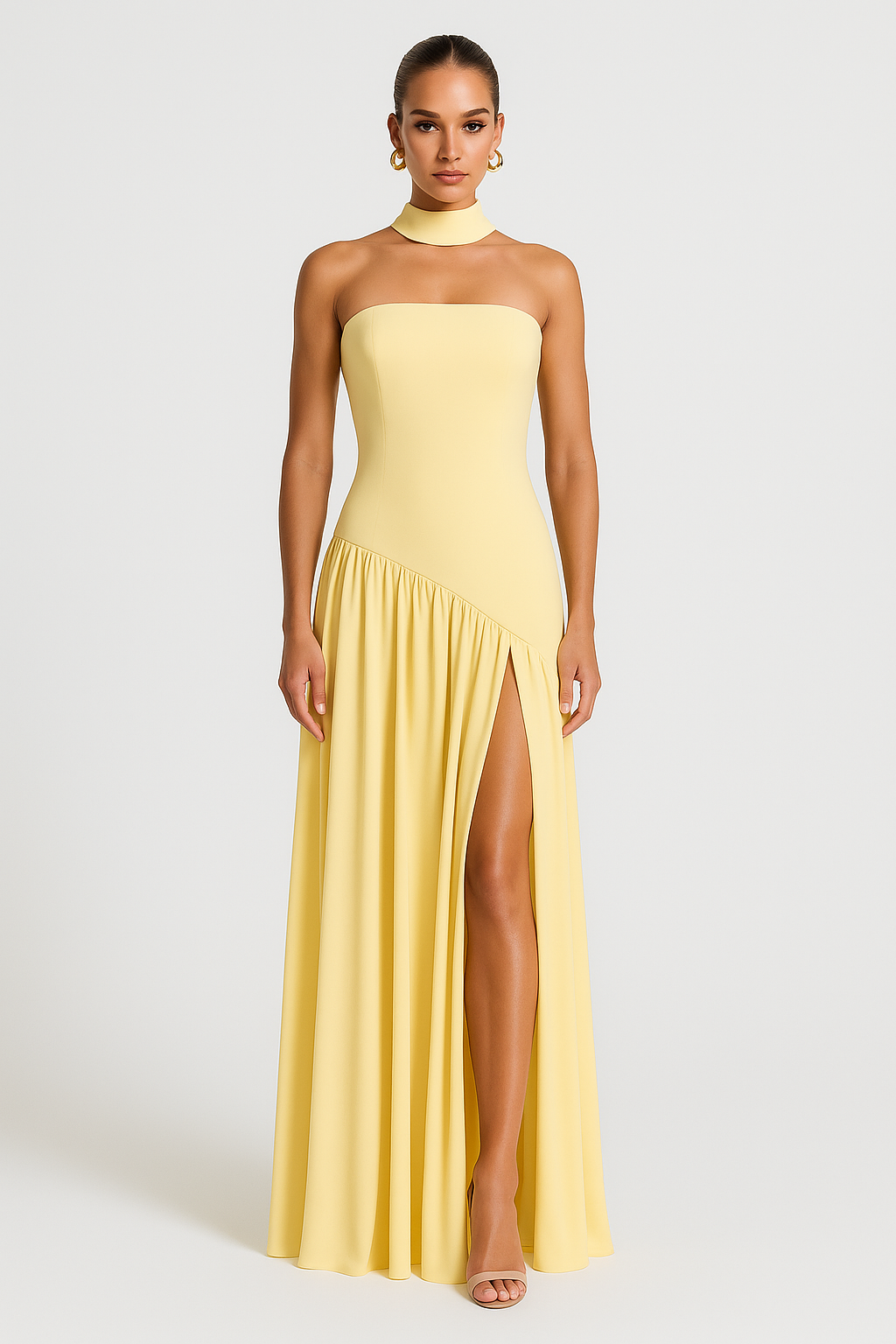 Women's Strapless High Slit Asymmetric Maxi Dress