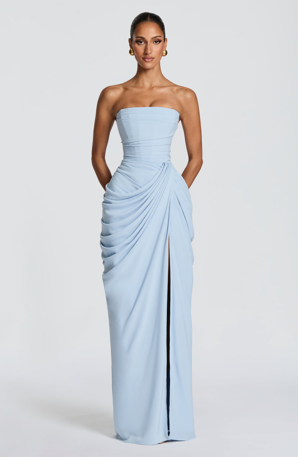 Women's Strapless Maxi Dress with Ruched Waist