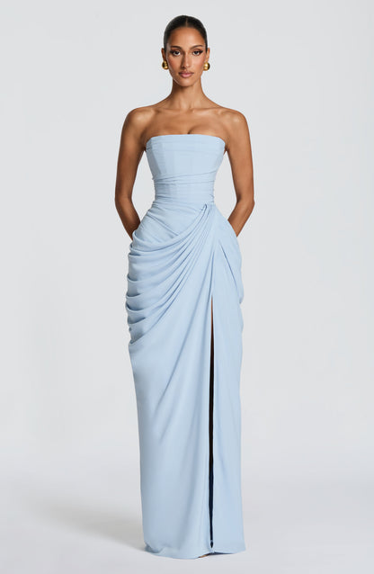 Women's Strapless Maxi Dress with Ruched Waist