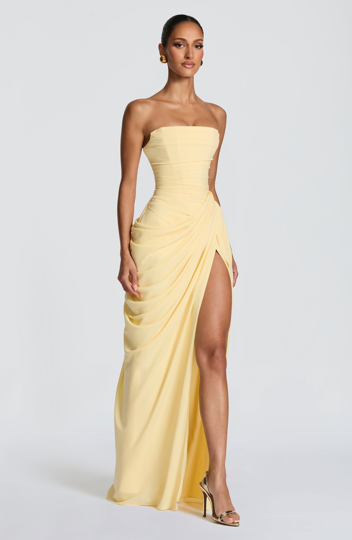 Women's Strapless Maxi Dress with Ruched Waist