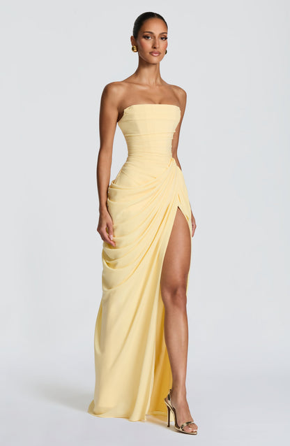 Women's Strapless Maxi Dress with Ruched Waist
