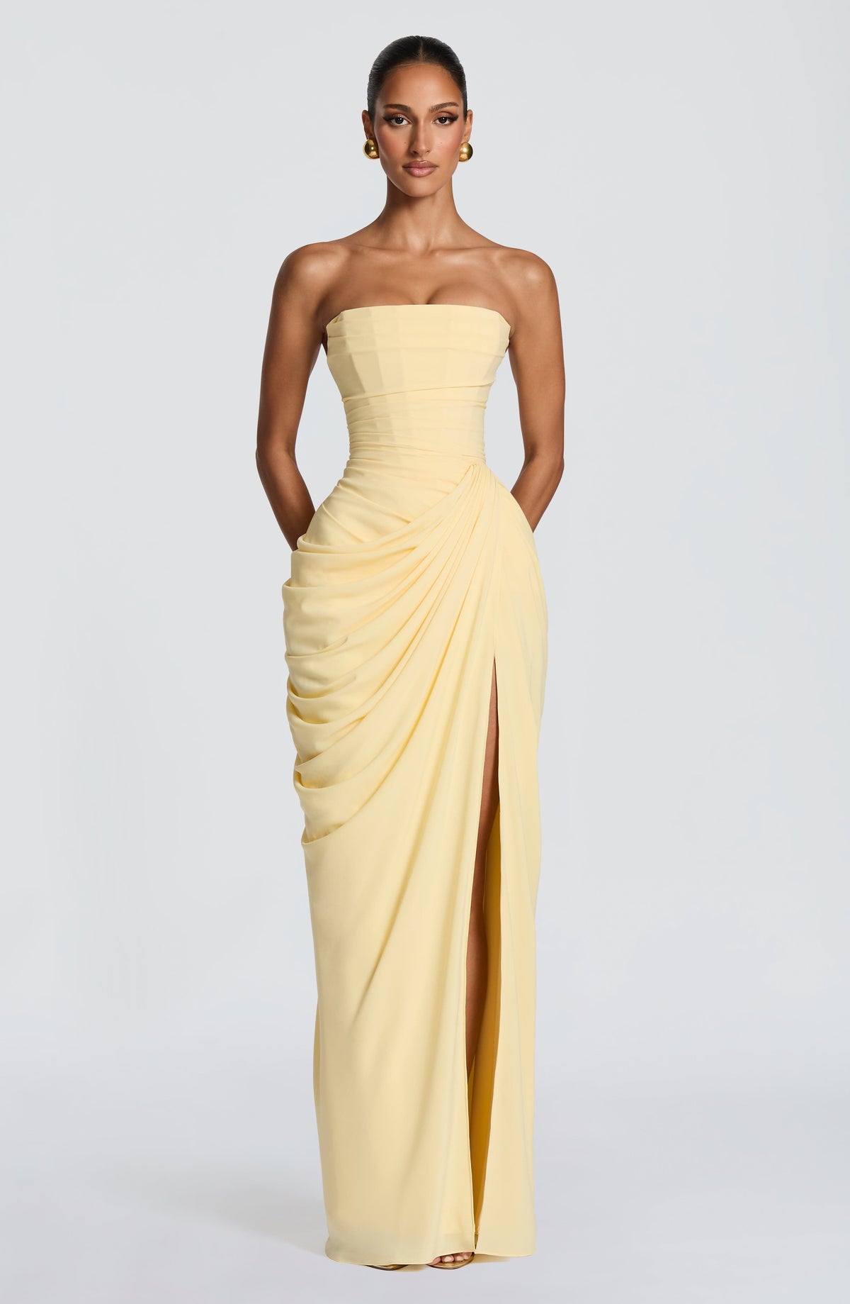 Women's Strapless Maxi Dress with Ruched Waist