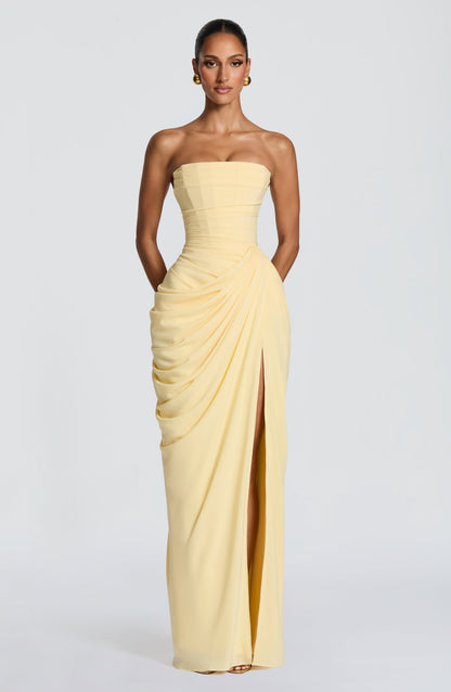 Women's Strapless Maxi Dress with Ruched Waist