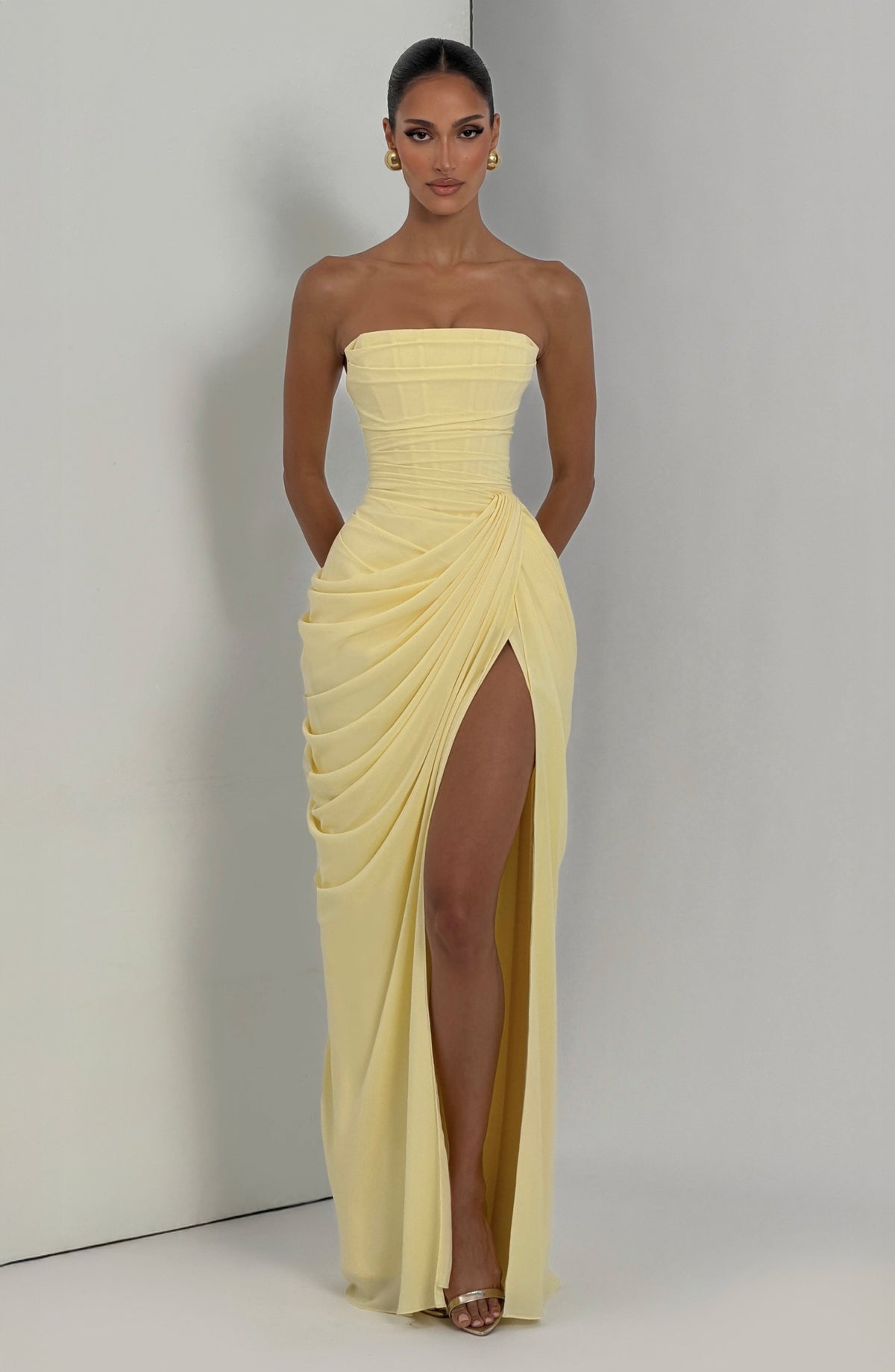 Women's Strapless Maxi Dress with Ruched Waist