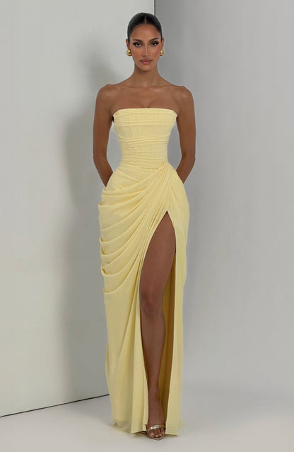 Women's Strapless Maxi Dress with Ruched Waist