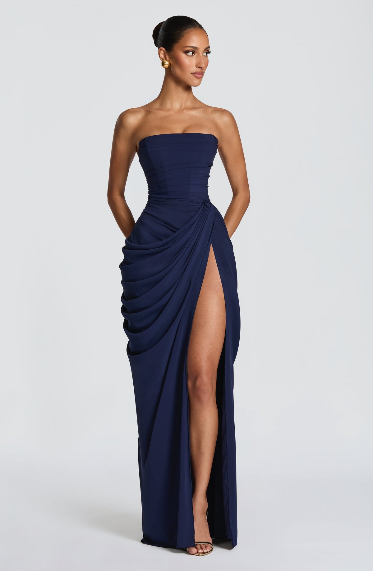 Women's Strapless Maxi Dress with Ruched Waist