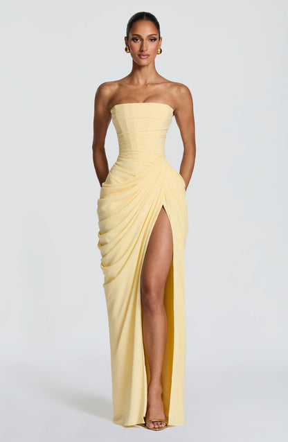 Women's Strapless Maxi Dress with Ruched Waist