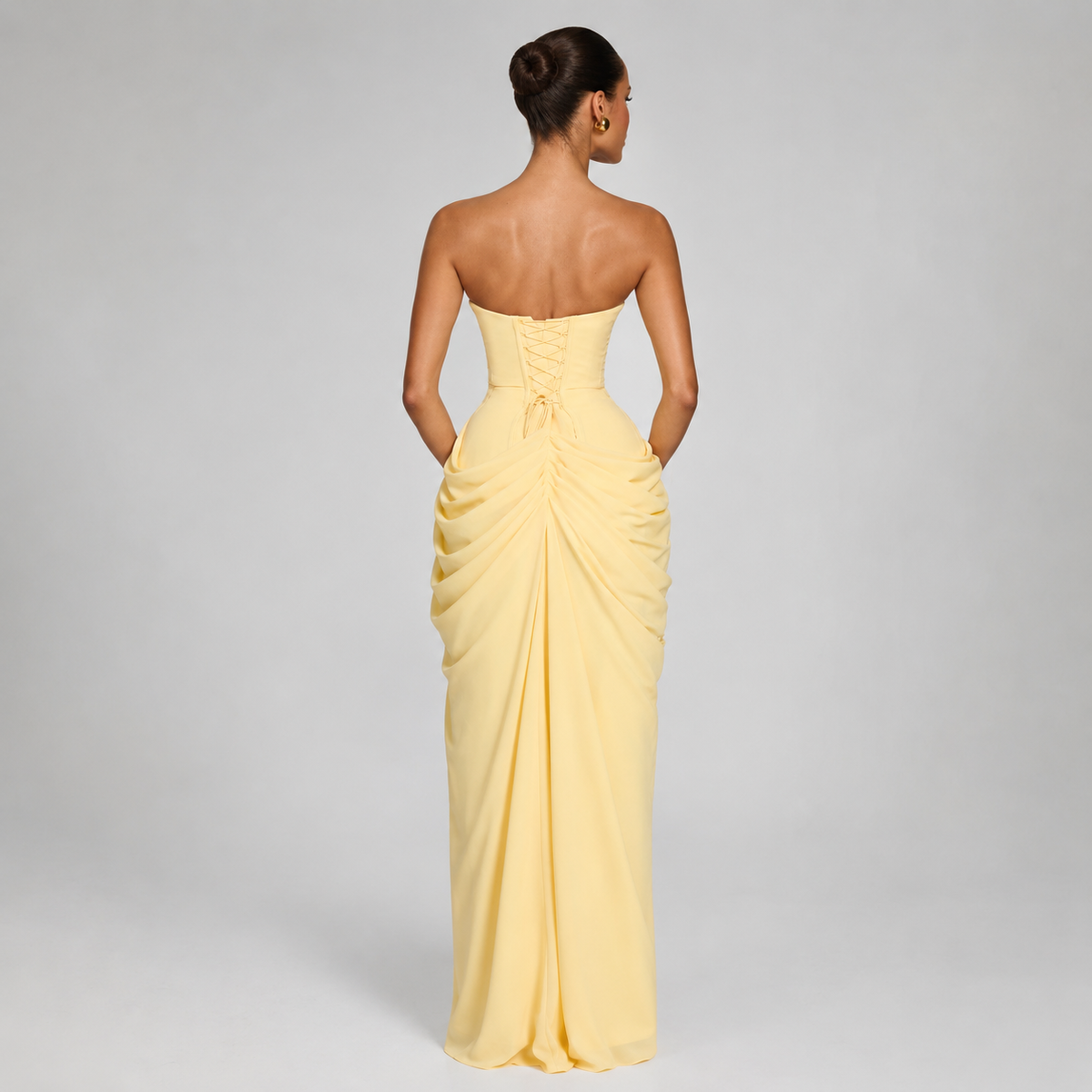 Women's Strapless Ruched Maxi Dress