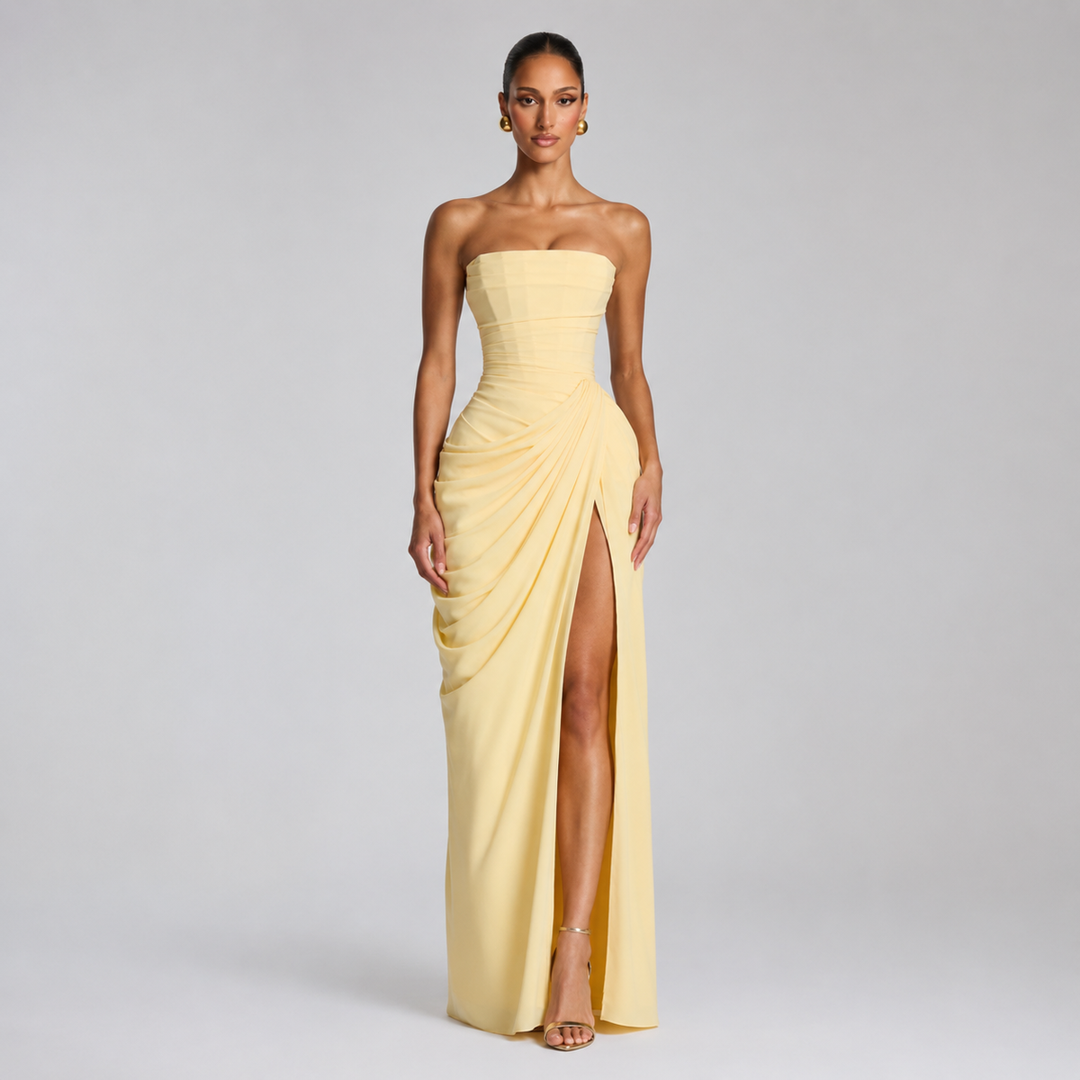 Women's Strapless Ruched Maxi Dress