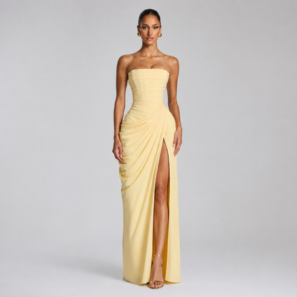 Women's Strapless Ruched Maxi Dress