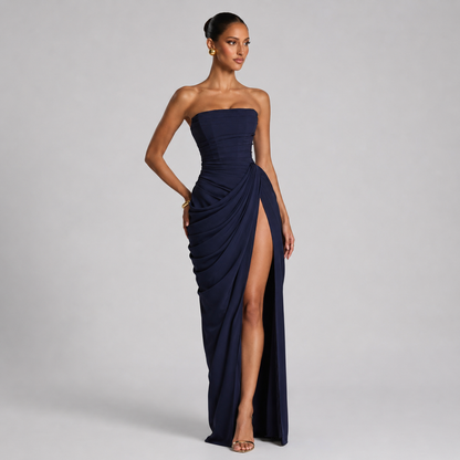 Women's Strapless Ruched Maxi Dress