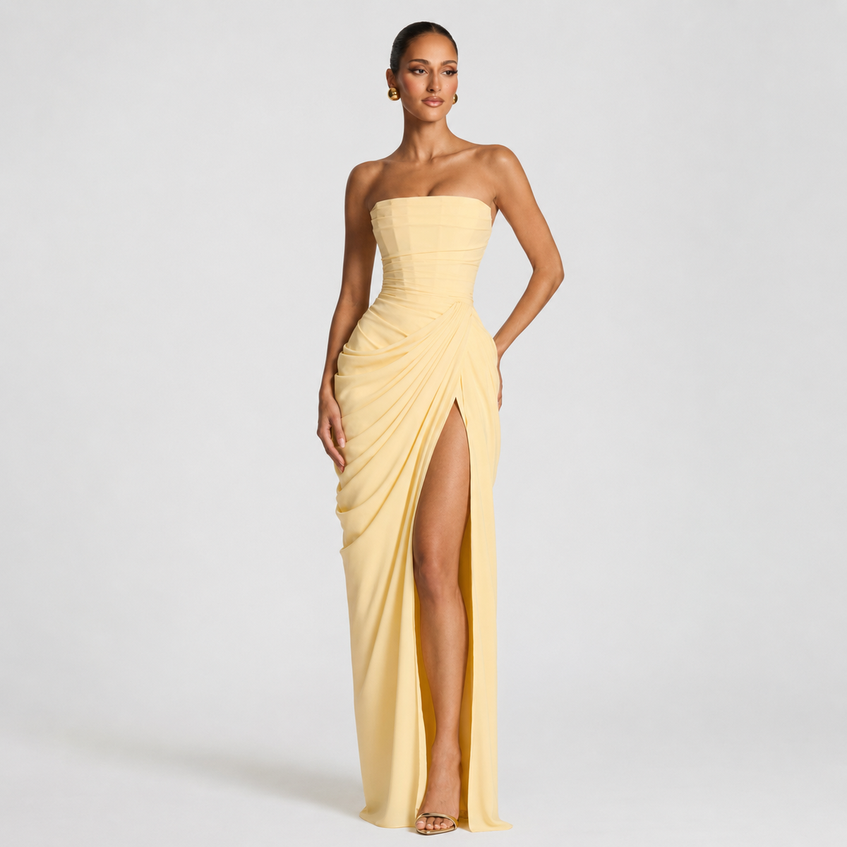 Women's Strapless Ruched Maxi Dress