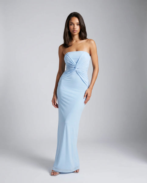 strapless twist front maxi dress Women's – ILYNORA comfortable fit Open back Places in Los Angeles Color:Hat Trick trend:DW Flanger