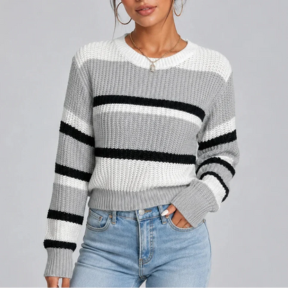 Women's Striped Crew Neck Knitted Jumper