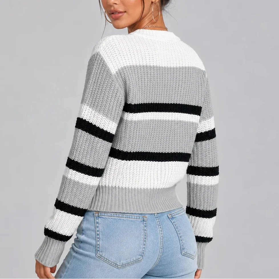 Women's Striped Crew Neck Knitted Jumper