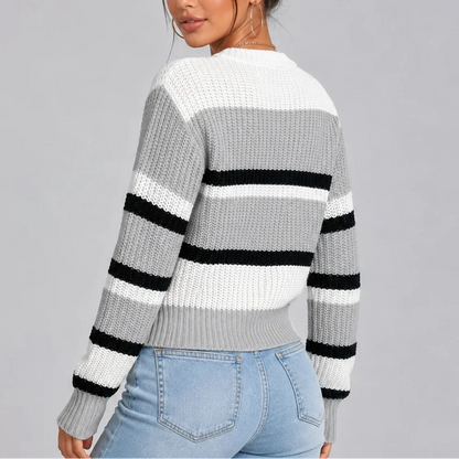 Women's Striped Crew Neck Knitted Jumper