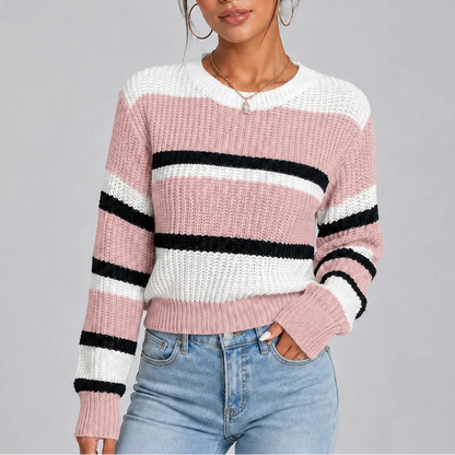 Women's Striped Crew Neck Knitted Jumper