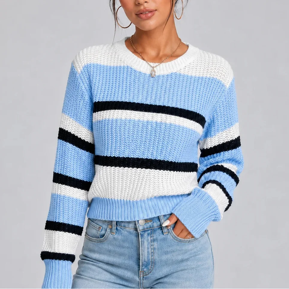 Women's Striped Crew Neck Knitted Jumper