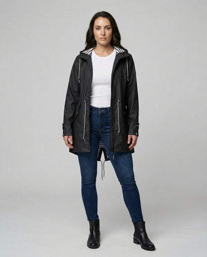 Women's Striped Lined Waterproof Parka Raincoat