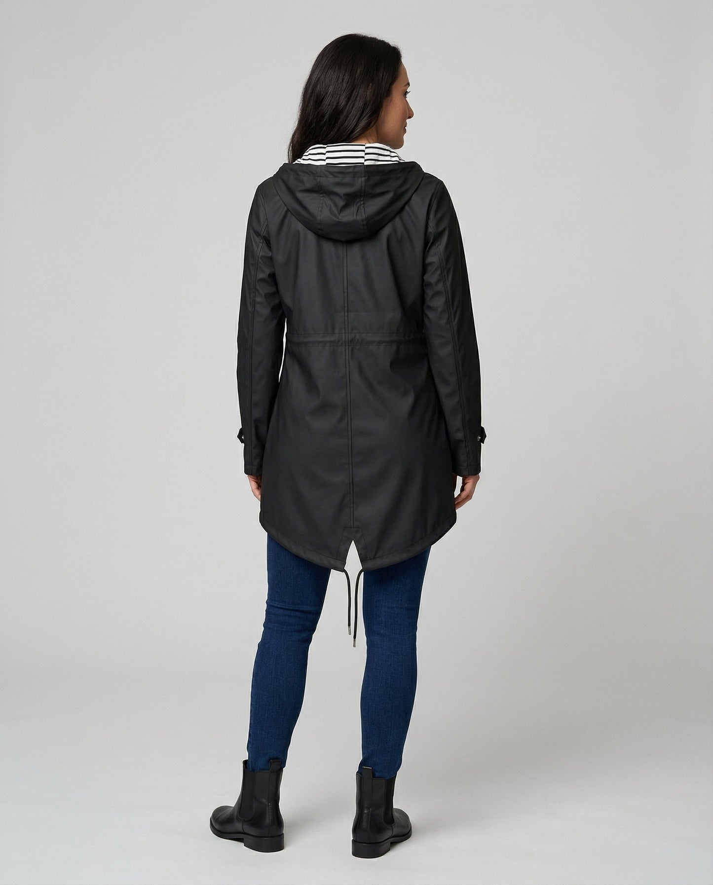 Women's Striped Lined Waterproof Parka Raincoat