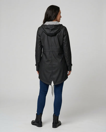 Women's Striped Lined Waterproof Parka Raincoat