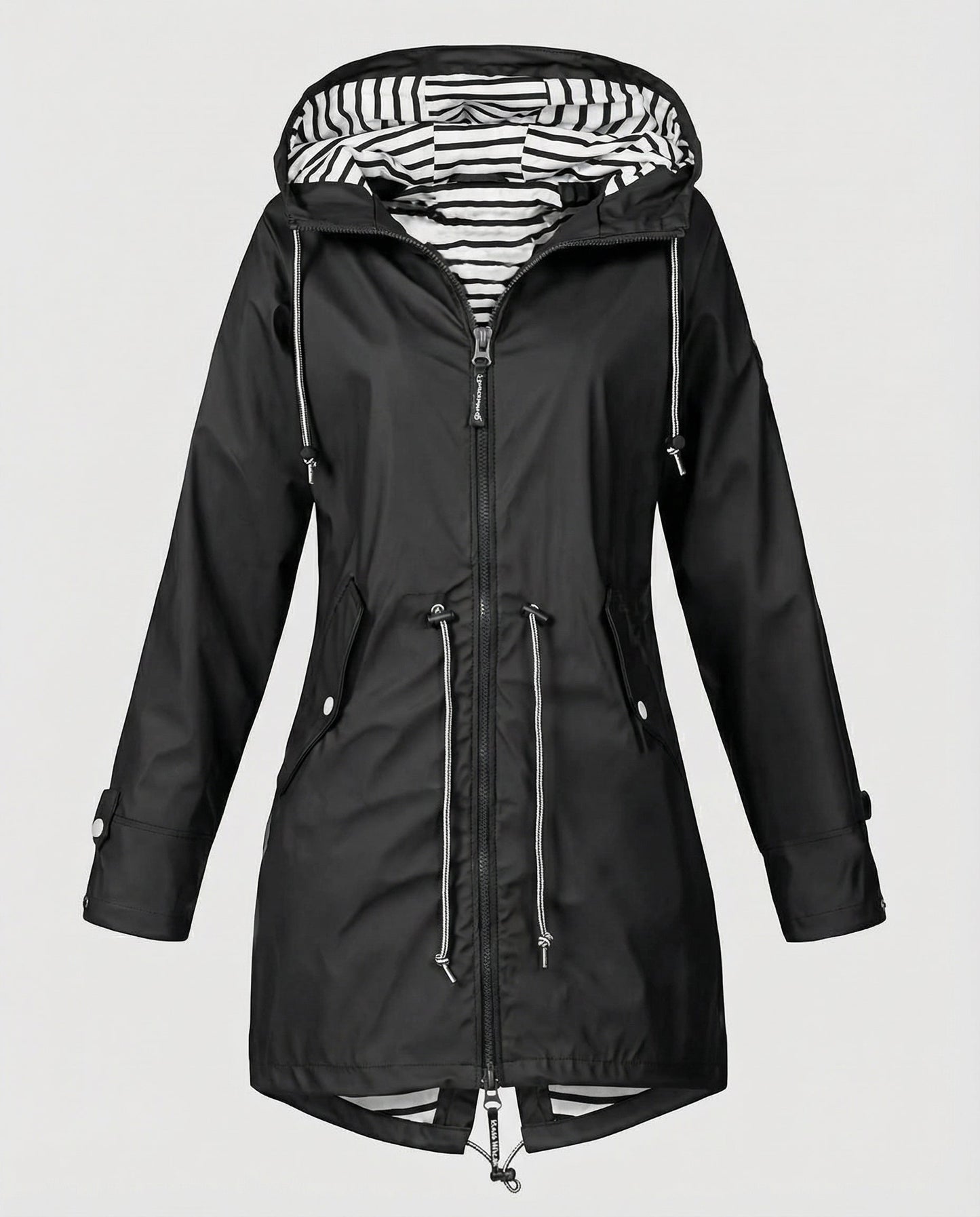 Women's Striped Lined Waterproof Parka Raincoat